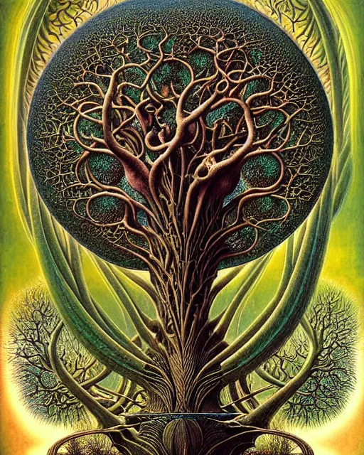 Image similar to tree of life by roger dean and andrew ferez, art forms of nature by ernst haeckel, divine chaos engine, symbolist, visionary, art nouveau, botanical fractal structures, organic, detailed, realistic, surreality