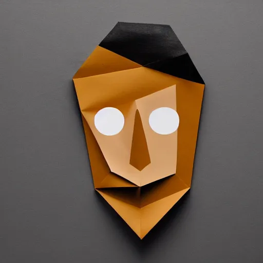 Image similar to a face made from layered paper, 2D, flat minimalistic, ambient light