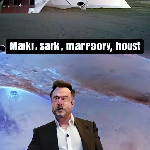 Prompt: Elon musk selfie and show his futuristic house on mars