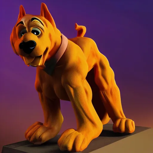 Image similar to scooby-doo, statue, 4k, volumetric lighting, hyper realistic, body builder