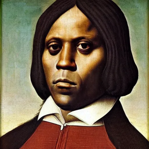 Prompt: a renaissance portrait painting of chief keef by giovanni bellini painting on a building in downtown chicago