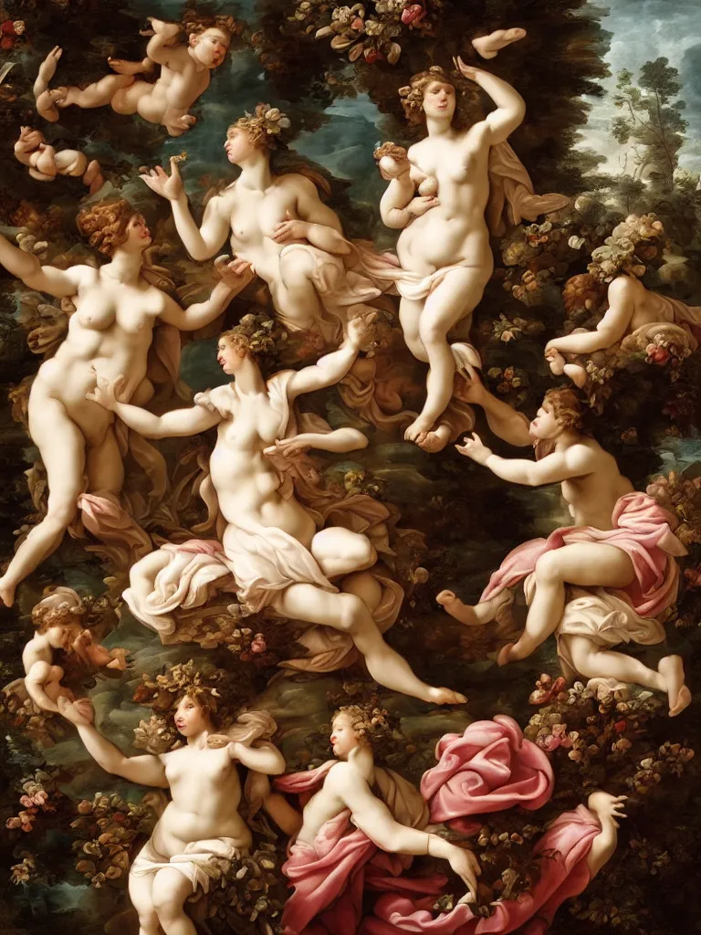 Prompt: abundance springing from creation dramatic, elaborate emotive Baroque and Rococo styles to emphasize beauty as a transcendental, 8k image, ultra-realistic, in the style of WLOP and Michelangelo Bounaroti