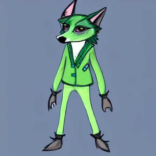 Image similar to Beautiful digital painting of an anthro anthropomorphic pastel-green wolf, Punk outfit. cute, cozy
