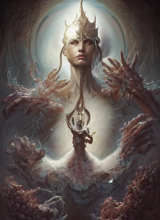 Image similar to god's envisionment, shamanic poste, elegant, highly detailed, centered, digital painting, artstation, concept art, smooth, sharp focus, illustration, artgerm, tomasz alen kopera, peter mohrbacher, donato giancola, joseph christian leyendecker, wlop, frank frazetta