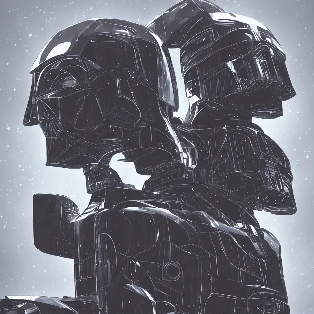 Image similar to a centered symmetrical portrait of a robot, mech, cyberpunk darth vader style, high detail, by Makoto Shinkai and Raphael Lacoste, trending on artstation