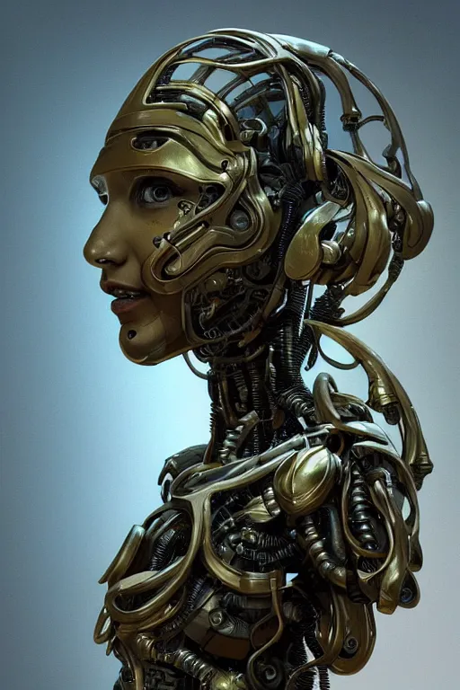 Image similar to beautiful portrait of a teen robot, intricate, dystopian, biopunk, extremely detailed, digital painting, sculpted in zbrush, artstation, concept art, smooth, sharp focus, illustration, chiaroscuro, soft lighting, golden ratio, rule of thirds, fibonacci, incredible art by Stanley Artgerm Lau and Greg Rutkowski, composition by mike mignola and Simon Stalenhag,