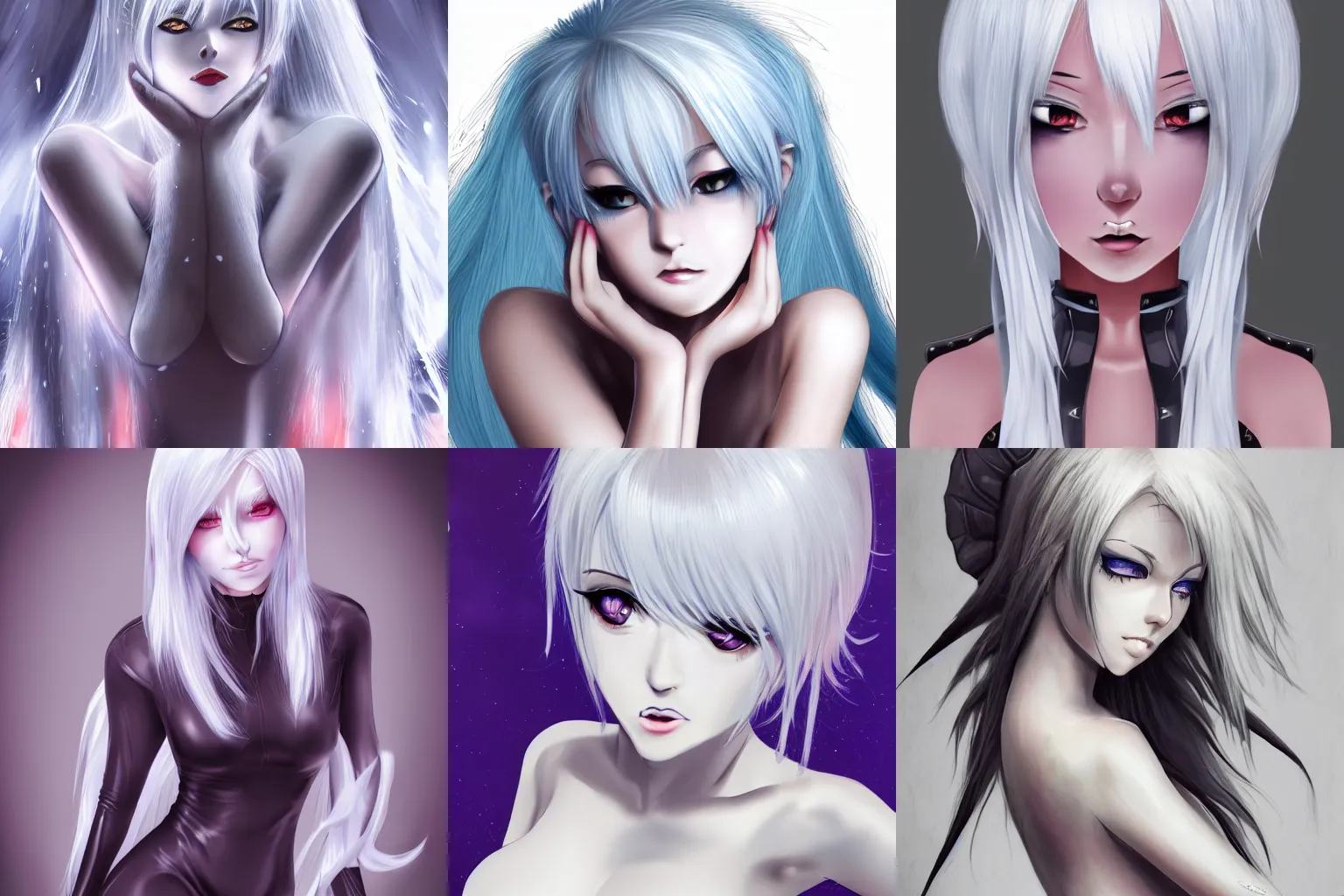 Prompt: semi realistic anime demon girl with white hair illustration