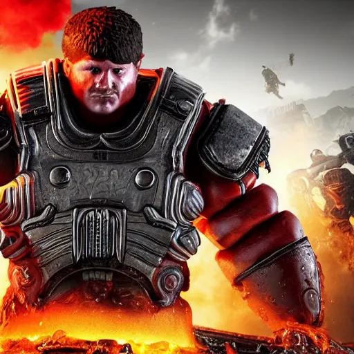 Image similar to burger king kurger bing mascot in gears of war, cinematic shot, hyperdetailed