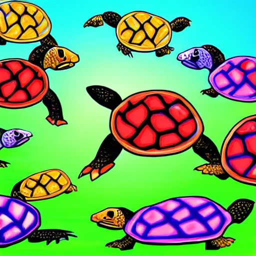 Prompt: Funky Turtles fighting during fancy online poker stream, digital art, 4k,