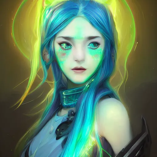 Image similar to art championship winner trending on artstation portrait of a goddess elven mecha warrior princess, head and shoulders, blue hair, matte print, pastel neon, cinematic highlights, lighting, digital art, cute freckles, digital painting, fan art, elegant, pixiv, by Ilya Kuvshinov, daily deviation, IAMAG, illustration collection aaaa updated watched premiere edition commission ✨✨✨ whilst watching fabulous artwork \ exactly your latest completed artwork discusses upon featured announces recommend achievement