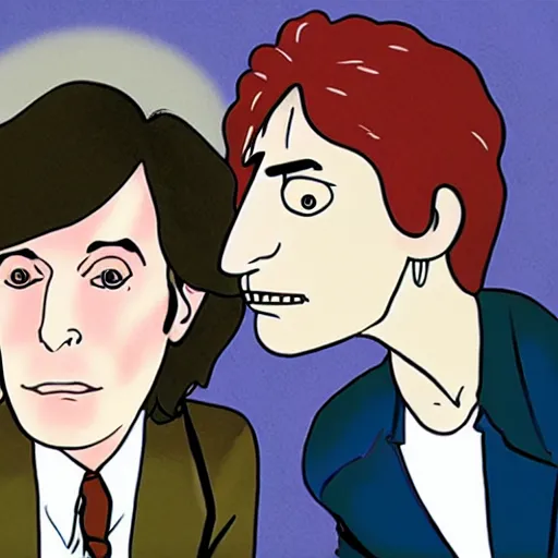 Image similar to ray davies and david bowie, illustration by studio ghibli