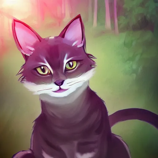 Prompt: portrait of a cat in a forest, by kawacy, trending on artstation, backlighting, sunlight, trending on pixiv, bokeh, furry art