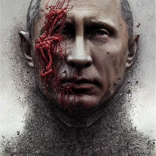 Prompt: vladimir putin face made of worms maggots, dark fantasy, intricate, highly detailed, smooth, artstation, painted by wayne barlowe, greg rutkowski, zdislav beksinski, francis bacon