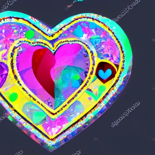 Prompt: crystal in the shape of a heart, hyper realistic, colorful,