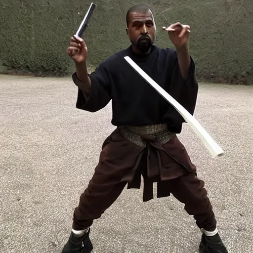 Image similar to Kanye West wielding a katana