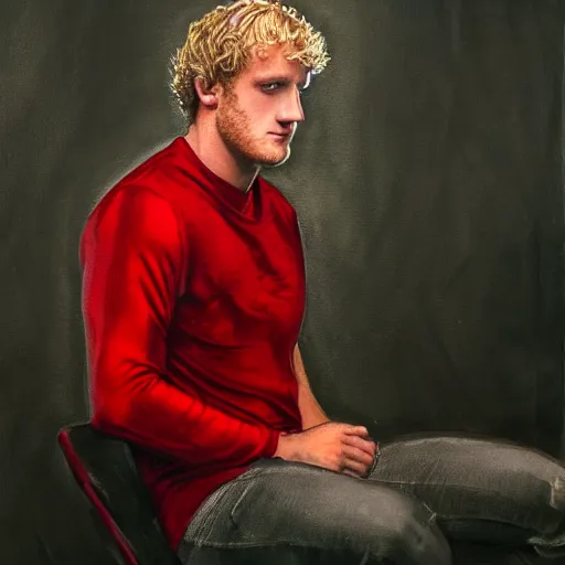 Image similar to logan paul wearing a red dress, realistic, detailed, portrait,