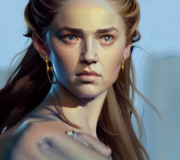 Prompt: greg manchess portrait painting of beautiful princess as game of throne character, medium shot, asymmetrical, profile picture, organic painting, sunny day, matte painting, by greg rutkowski, by greg tocchini, by james gilleard, by joe fenton, dynamic lighting, gradient light blue, brown, blonde cream and white color scheme, grunge aesthetic