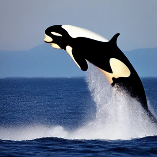 Image similar to photo of !dream “An orca jumping out of a sea of clouds”