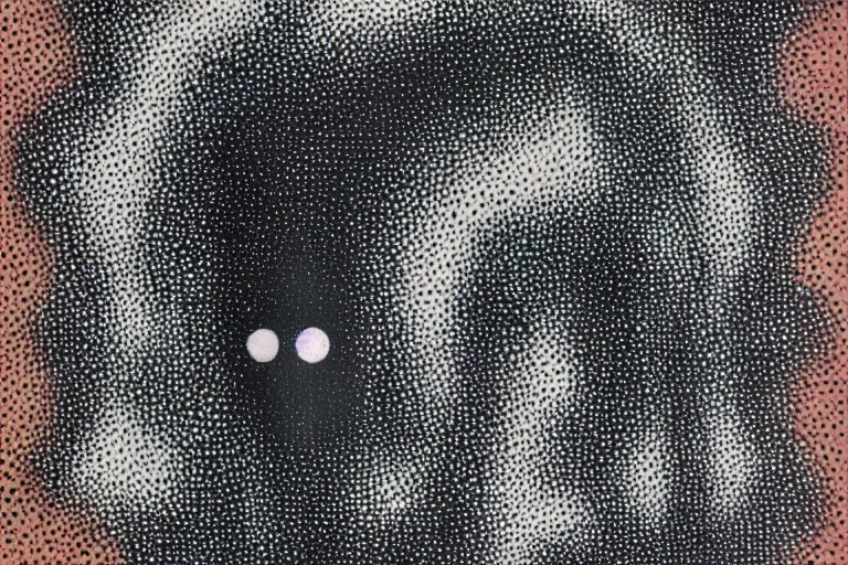 Image similar to face made out of planet, faceless people dark, dots, drip, stipple, pointillism, technical, abstract, minimal, style of francis bacon, asymmetry, pulled apart, cloak, hooded figure