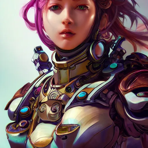 Image similar to studio portrait of lawful good colorful female holy mecha paladin absurdly beautiful, elegant, young sensual graceful woman, ultrafine hyperrealistic detailed face illustration by kim jung gi, irakli nadar, intricate linework, sharp focus, bright colors, matte, octopath traveler, final fantasy, unreal engine highly rendered, global illumination, radiant light, intricate environment