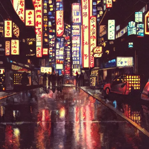 Prompt: sad night in neo - tokyo, rain