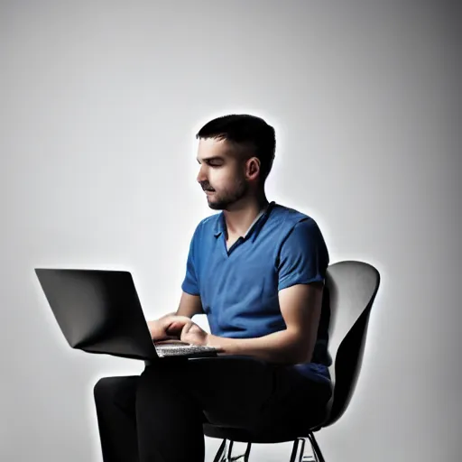 Image similar to a man sitting in front of a laptop computer, a stock photo by radi nedelchev, pexels contest winner, cubo - futurism, stock photo, stockphoto, ilya kuvshinov