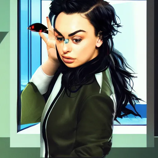 Prompt: Charli XCX throwing a computer out a window, artstation, digital art, high resolution