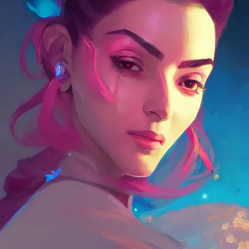 Image similar to portrait of a beautiful woman, maya ali mage, gloomhaven, dynamic lighting, gaudy colors, octane render aesthetic, matte painting concept art, official fanart behance hd artstation by jesper ejsing, by rhads and makoto shinkai and lois van baarle and ilya kuvshinov and rossdraws