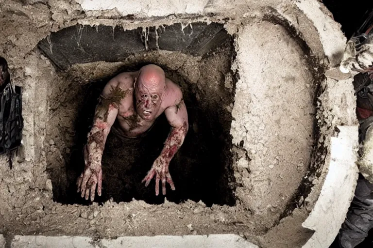 Image similar to zombie Dean Norris coming out of a tomb, movie still, photorealistic, clean composition, real shot