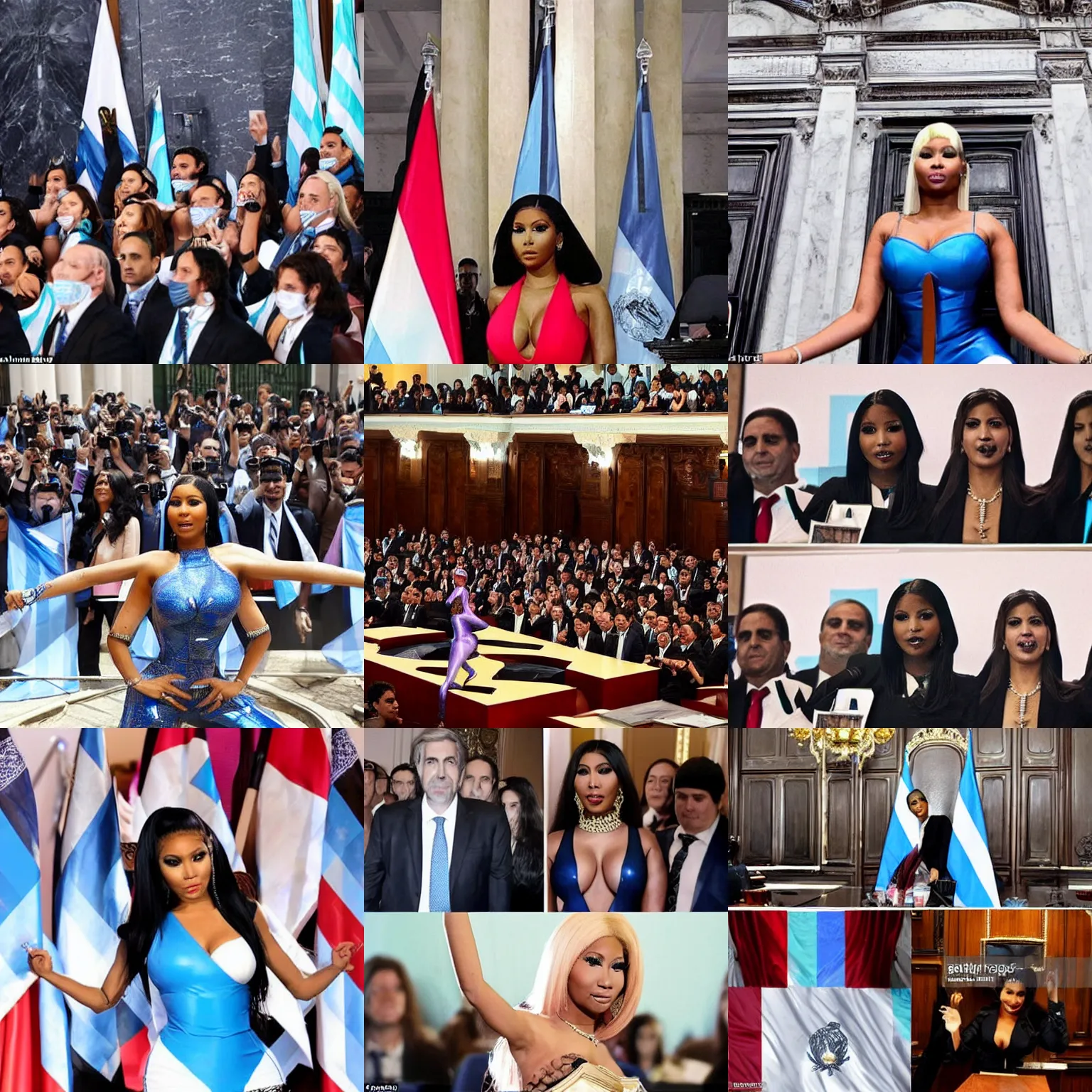 Prompt: Nicki Minaj presidente de Argentina, in the Argentine Congress, flags of Argentina behind, epic photo, detailed picture