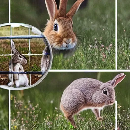 Image similar to a video of a rabbit jumping up over a fence, shown as a film strip showing 9 stills in a grid