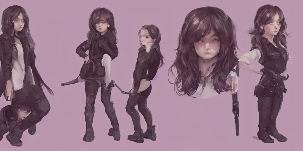 Image similar to character sheet of a incredibly cute and lovely girl, digital art by wlop. character design concept art. artstation contest winner, blade runner, scifi, candy girl