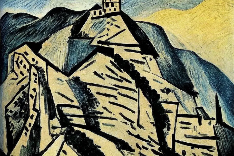 Prompt: the great wall, picasso.