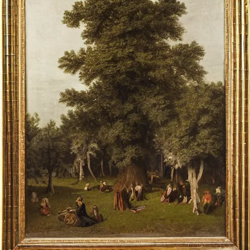 Image similar to huge tree with a lot of hanged bodies, southern gothic art, 1 9 th century scene, painted by friedrich caspar david