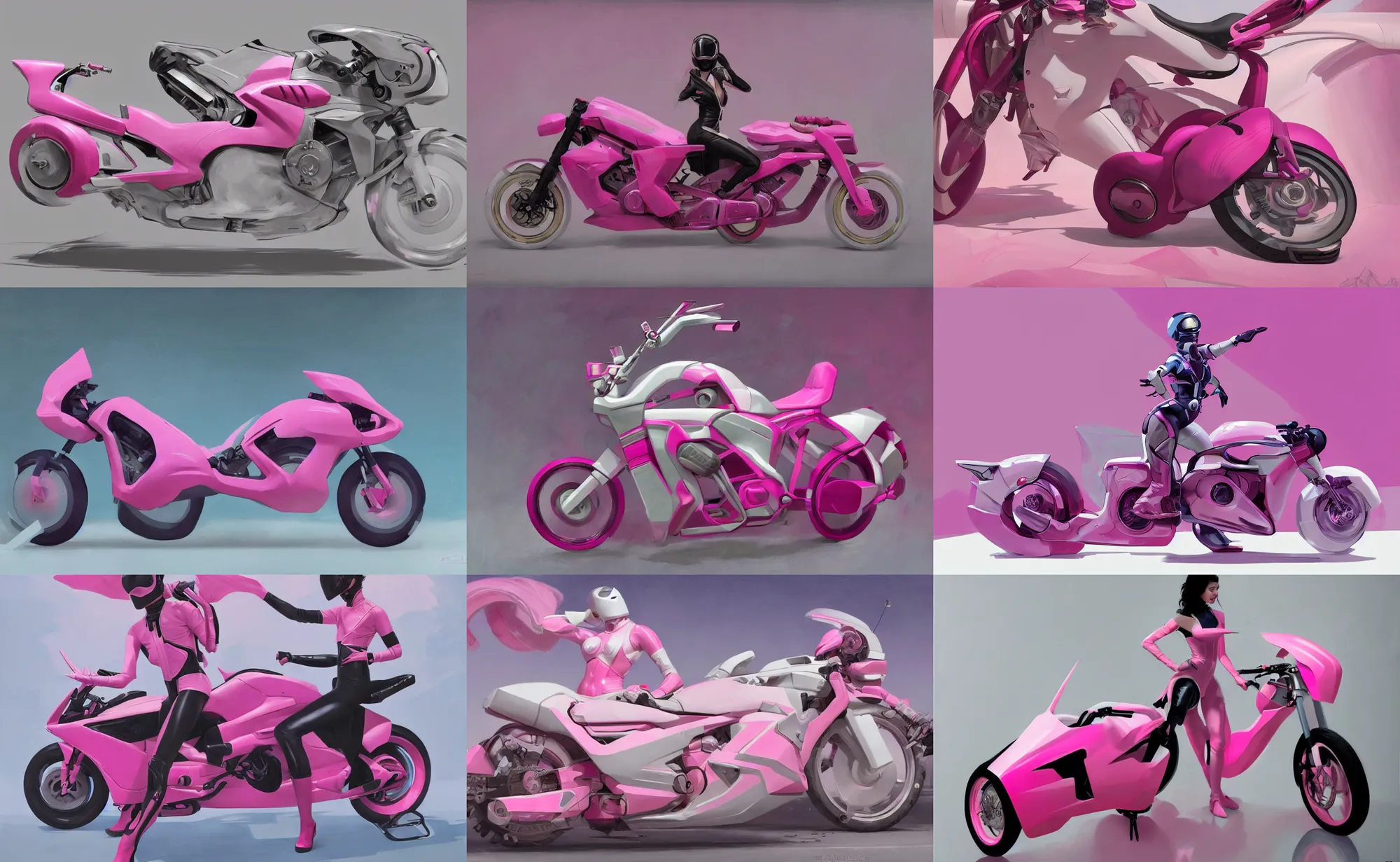 Image similar to a futuristic pink motorbike in a white room. organic painting, matte painting, bold shapes, hard edges, trending on artstation, by huang guangjian and gil elvgren and sachin teng