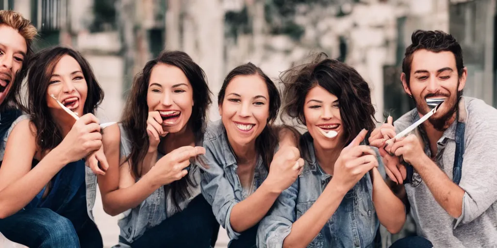 Image similar to photo of happy friends smoking