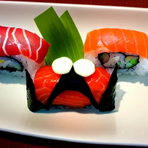 Prompt: sushi with an evil face