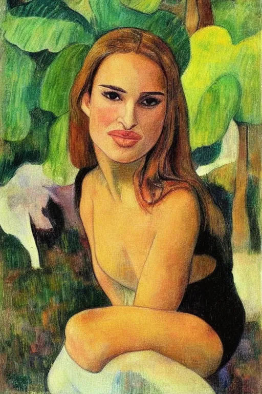 Image similar to “ young natalie portman drawn by paul gauguin ”