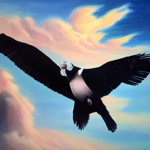 Image similar to a beautiful painting of a condor flying in the sky, matte painting, fantasy art