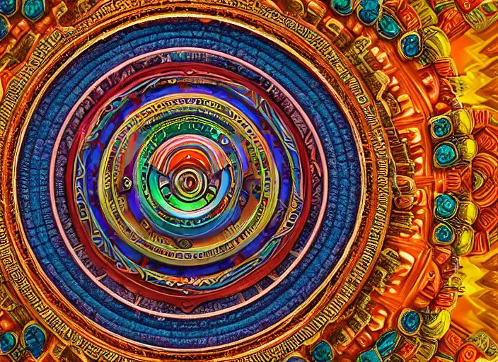 Image similar to hyperrealism, detailed textures, photorealistic 3 d render, a coloured beautiful mystical tibetan kalachakra mandala with sanskrit writing, sharp focus, ultra realistic, ultra high pixel detail, cinematic, intricate, cinematic light, concept art, illustration, art station, unreal engine 8 k