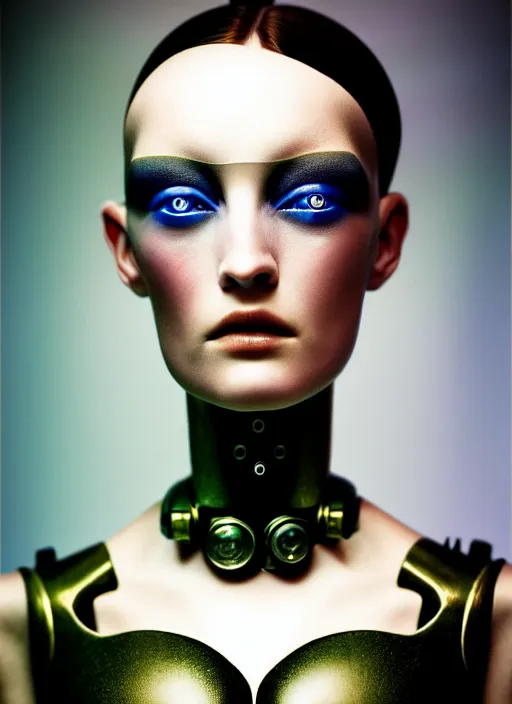 Image similar to close - up portrait of beautyful female android steampunk by paolo roversi,