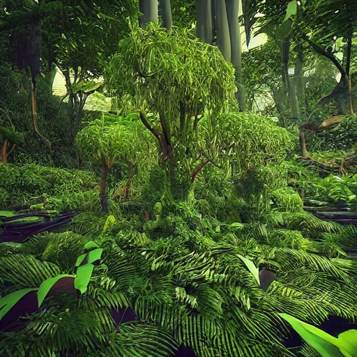 Image similar to “Organic modular synth made of jungle forest, 8k resolution, Unreal Engine 5, entangled, futuristic, hyperrealism”