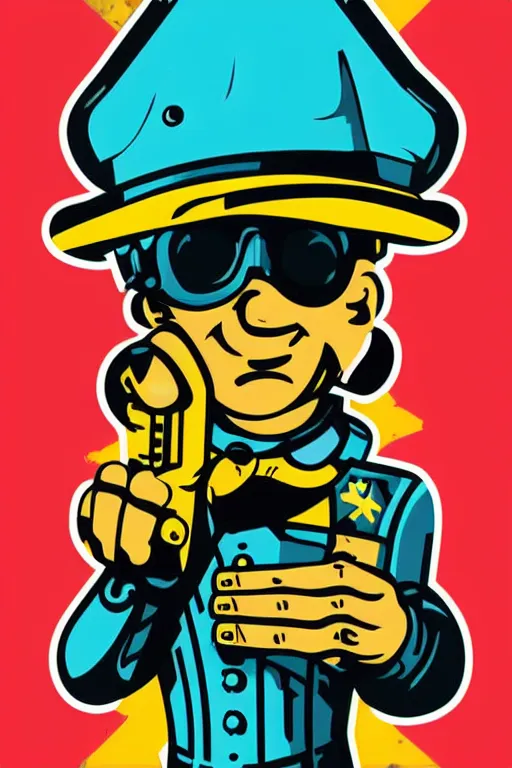 Image similar to fallout 7 6 retro futurist illustration art by butcher billy, sticker, colorful, illustration, highly detailed, simple, smooth and clean vector curves, no jagged lines, vector art, smooth andy warhol style