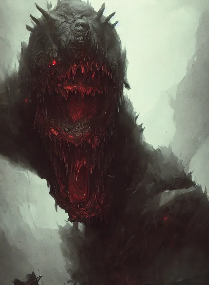 Image similar to a close portrait of a creature invoking fear, art by greg rutkowski, horror setting, dark lighting, matte painting, trending on artstation, very detailed
