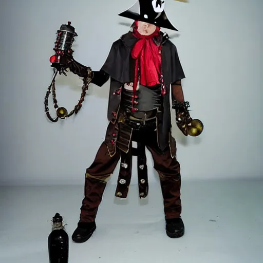 Prompt: Steampunk robot ninja pirate vampire cosplay