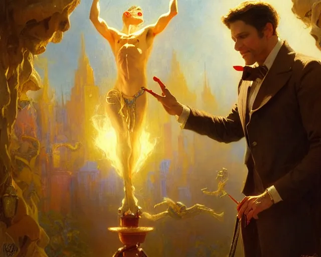 Image similar to attractive magician man, resurrecting the dead. highly detailed painting by gaston bussiere, craig mullins, j. c. leyendecker 8 k