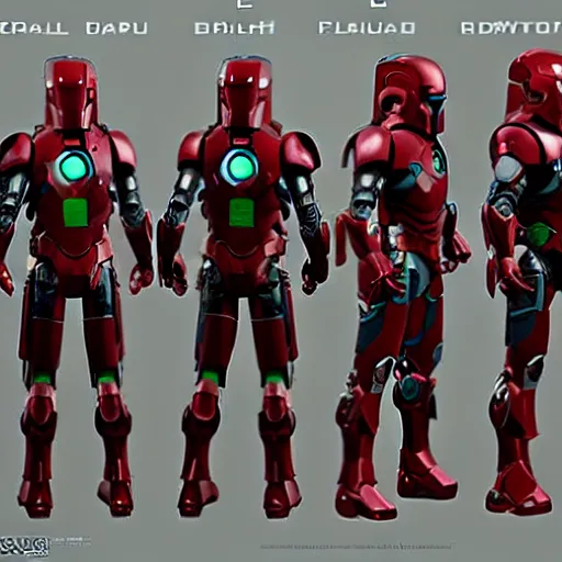 Prompt: iron man x boba fett character design sheet, digital art, deviantart, artstation, octane render