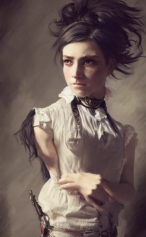 Image similar to Portrait of a victorian catgirl wearing a waistcoat, female, detailed face, victorian, highly detailed, cinematic lighting, digital art painting by greg rutkowski