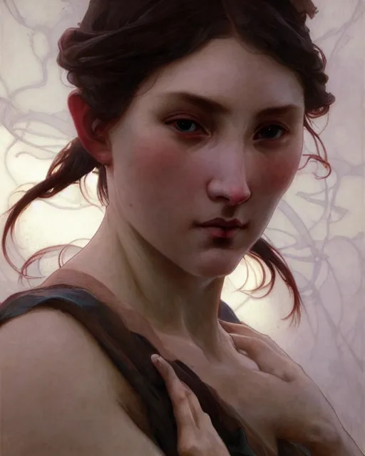 Image similar to a portrait of suffering, concept art, smooth, sharp focus, illustration, art by artgerm and greg rutkowski and alphonse mucha and william - adolphe bouguereau