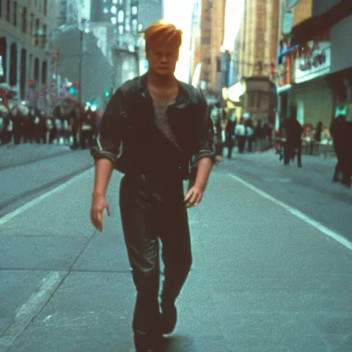 Prompt: still image of fry from futurama in the dark knight, cinematic, anamorphic, 8 0 mm f / 2. 8 l, 3 5 mm film, movie